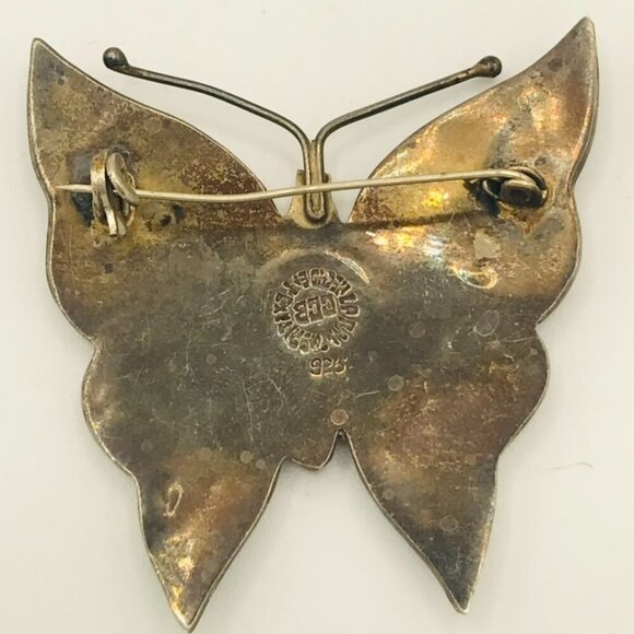 Vintage Sterling Silver and Abalone Shell Butterfly Brooch - Picture 8 of 12